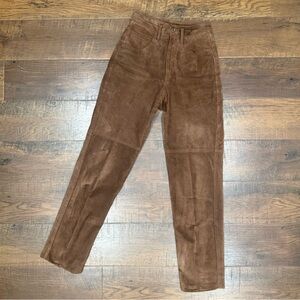 Women's Brown Suede Leather High-Rise Straight Pants